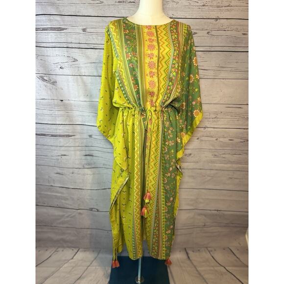 Flowers Dresses & Skirts - Boho Floral Geometric Tassel Fringe Dress Green Pink Tropical Tunic L